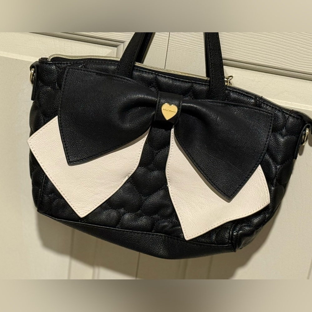 Betsey Johnson Black and Cream Bow Tote
